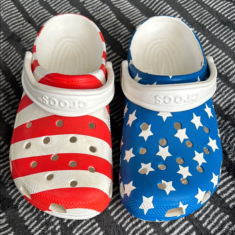 Crocs Red White Blue Stars and Stripes Clogs